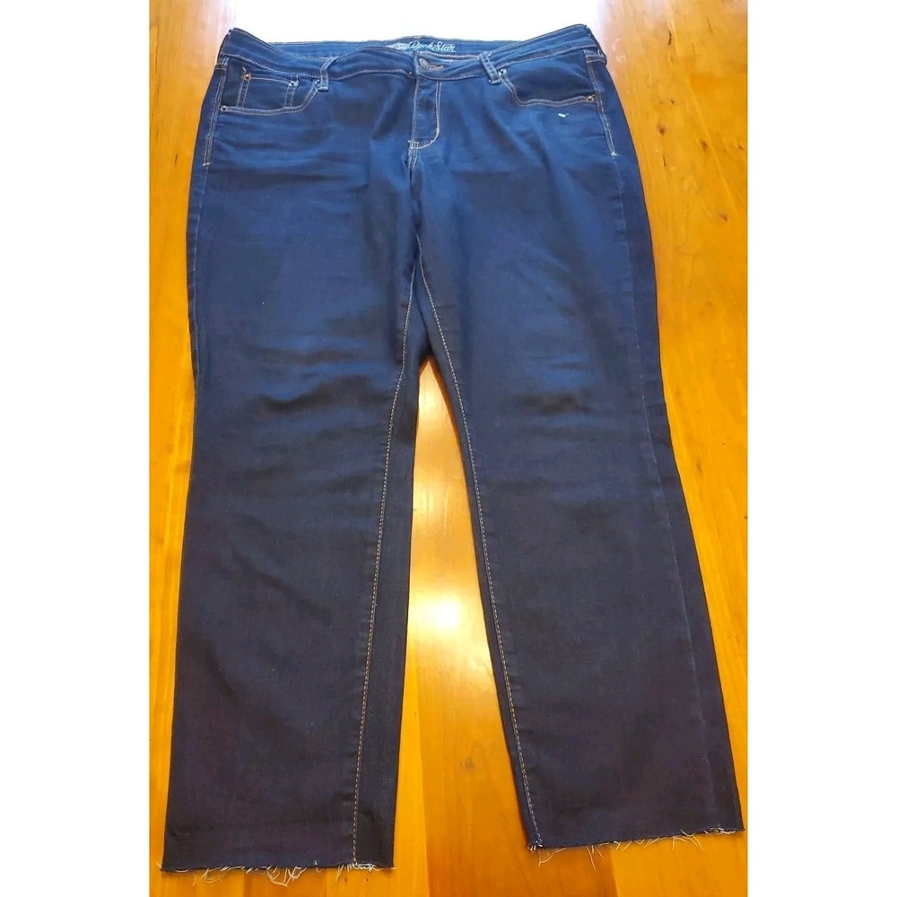Old Navy Jeans Rock Star Womens 16 Regular Cropped Raw Seam Tappered‎ Dark Blue